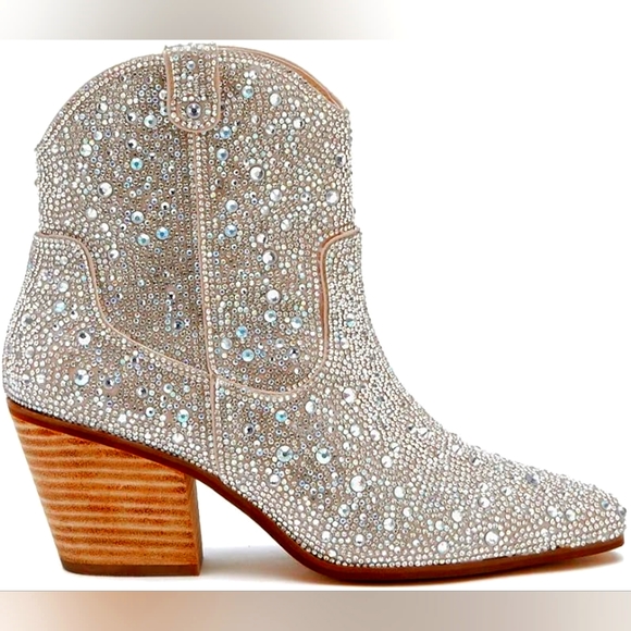 Boho Festival AB Rhinestone Western Ankle Boots - Picture 2 of 5